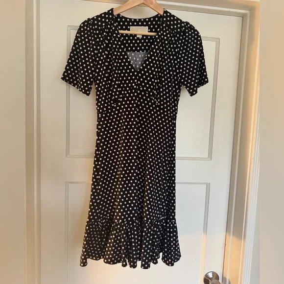 michael kors black and white polka dot dress Michael Michael Kors Polka Dot Printed Long Sleeved Dress main image 1